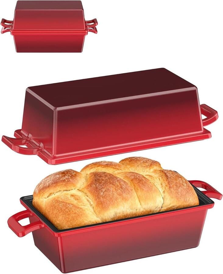 Broodbakpan met deksel Gietijzeren pan Zelf brood bakken 2-in-1 functie 28x13x14 cm Zwart