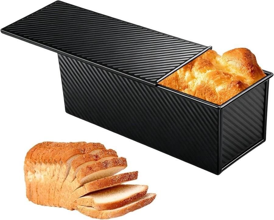 Broodbakpan met Deksel Sandwichpan Koolstofstaal Brood Bakken Antiaanbaklaag Gegolfd 32 x 12 x 11 cm Zwart