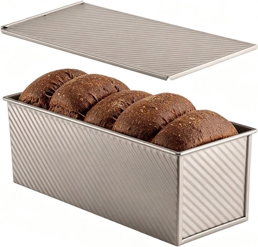 Broodbakpan met Deksel Sandwichpan Koolstofstaal Zelf Brood Bakken Gegolfd Anti-aanbak Ontwerp 32x12x11 cm Goud
