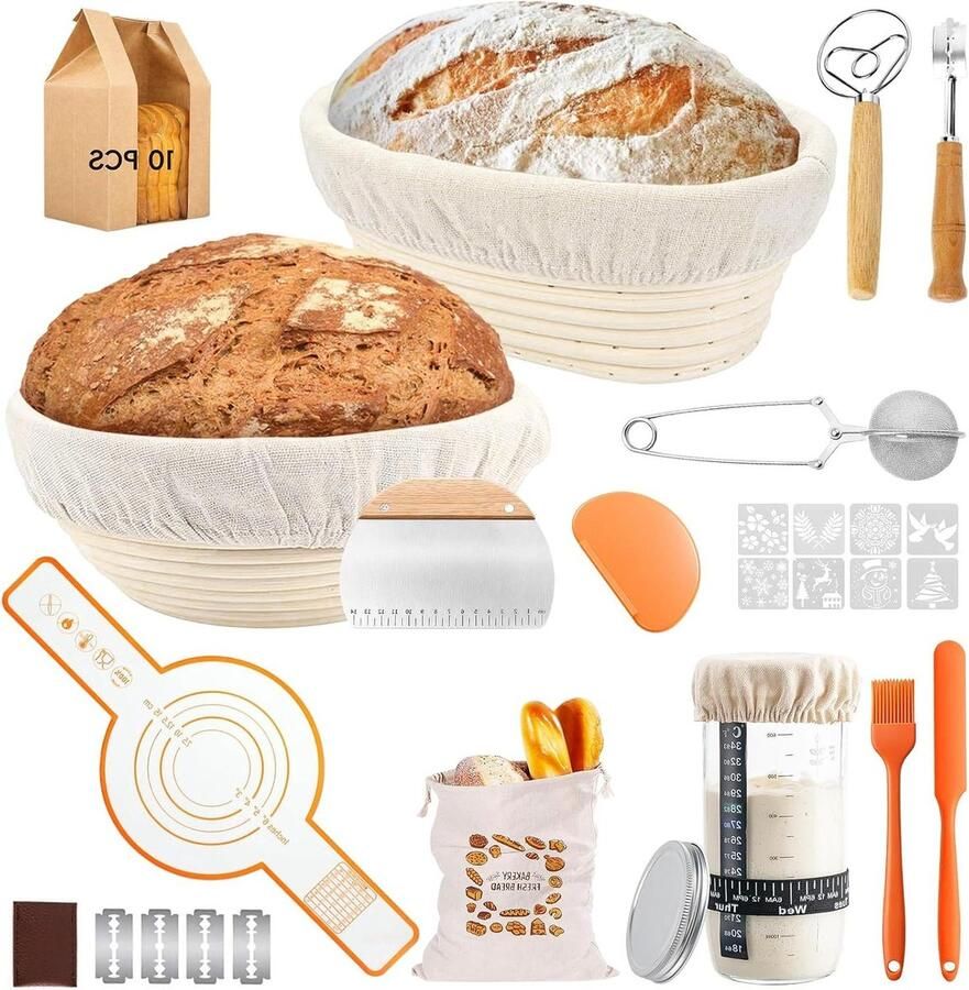 Broodbakset Rijsmandjes Zelf Brood Maken 18 Delige Set 650 ml Natuurlijk