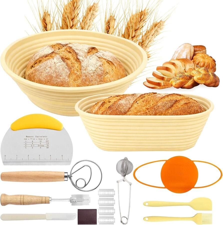 Broodbakset Zuurdeeg Accessoires Ambachtelijk Brood Bakken Siliconen Manden 15 Delig Geel