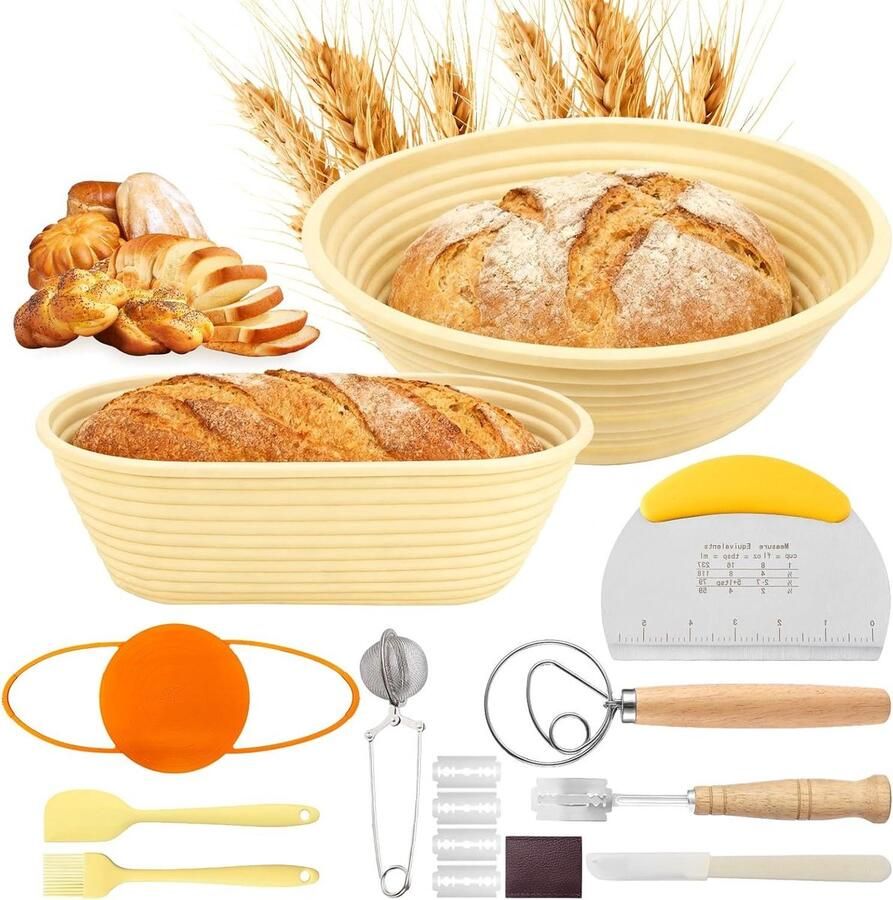 Broodbakset Zuurdeeg Accessoires Ambachtelijk Brood Bakken Siliconen Manden 15 Delig Geel