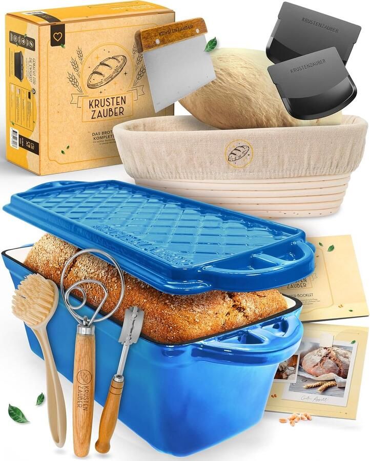 Broodbakvorm met deksel Gietijzeren pan Brood bakken Complete bakset 28 cm Blauw