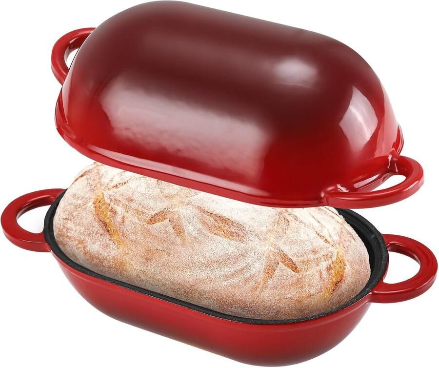 Broodbakvorm met deksel Gietijzeren pan Oven bakken Geëmailleerd oppervlak 23 cm Kleurverloop rood