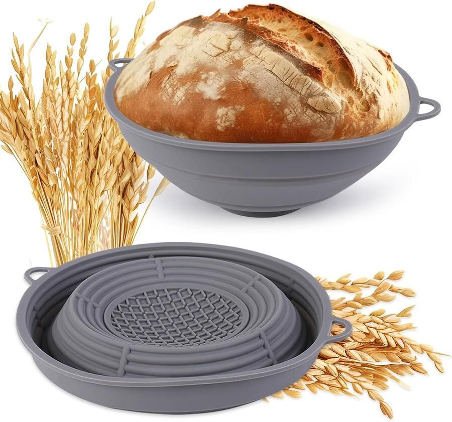 Broodbakvormset Rijsmand met rooster Zelf brood bakken BPA-vrij en hittebestendig 26 cm diameter Grijs