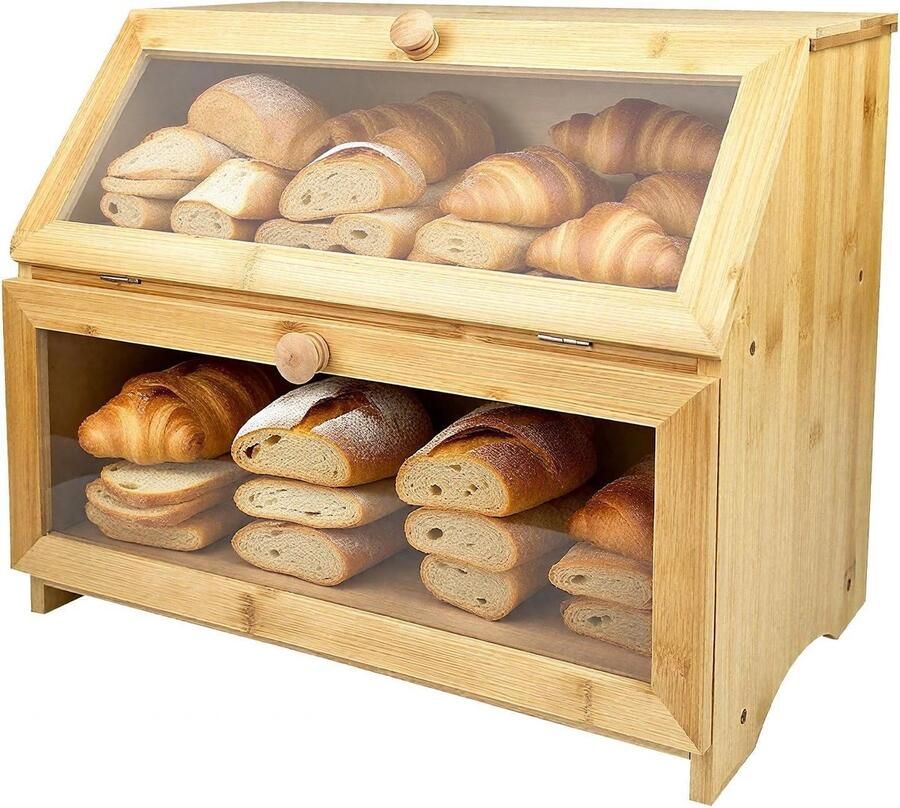 Broodbewaardoos Broodtrommel Brood Vers Houden Grote Inhoud 39.5 cm x 32 cm Bamboe