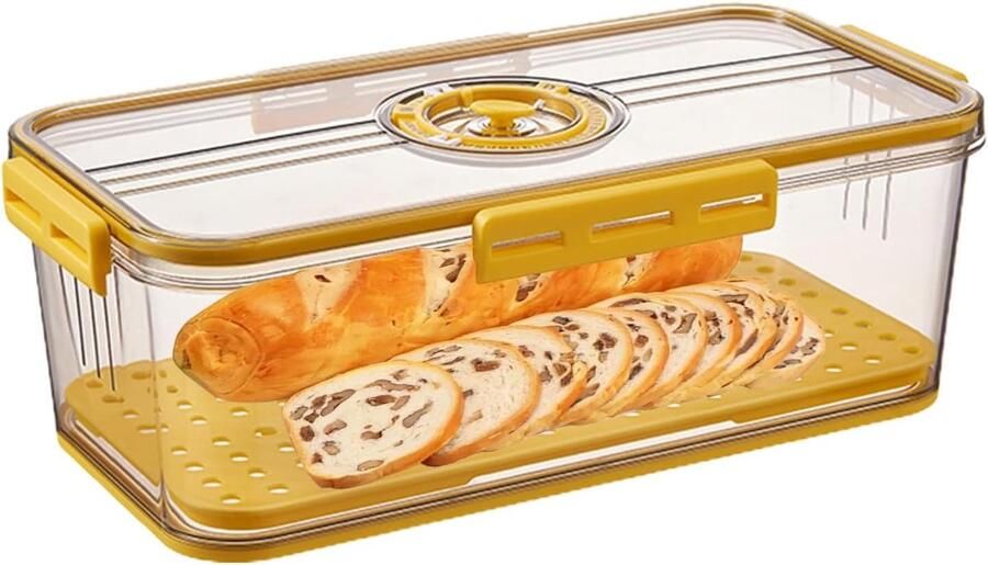 Broodcontainer Brooddoos Opslag Keuken Organiseren Verstelbaar Luchtventiel 335 x 185 x 12 cm Geel