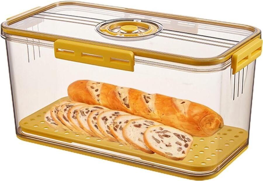 Broodcontainer met Tijdregistratie Broodtrommel Vershouder Brood Vers Houden Instelbaar Luchtventiel 33.5L x 18.5B x 12H cm