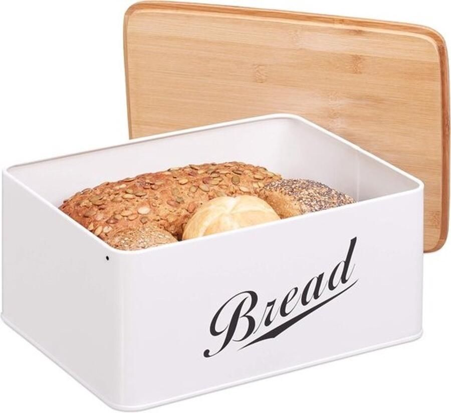 Brooddoos Broodtrommel Brood Vers Houden Bamboe Deksel 8 Liter Wit
