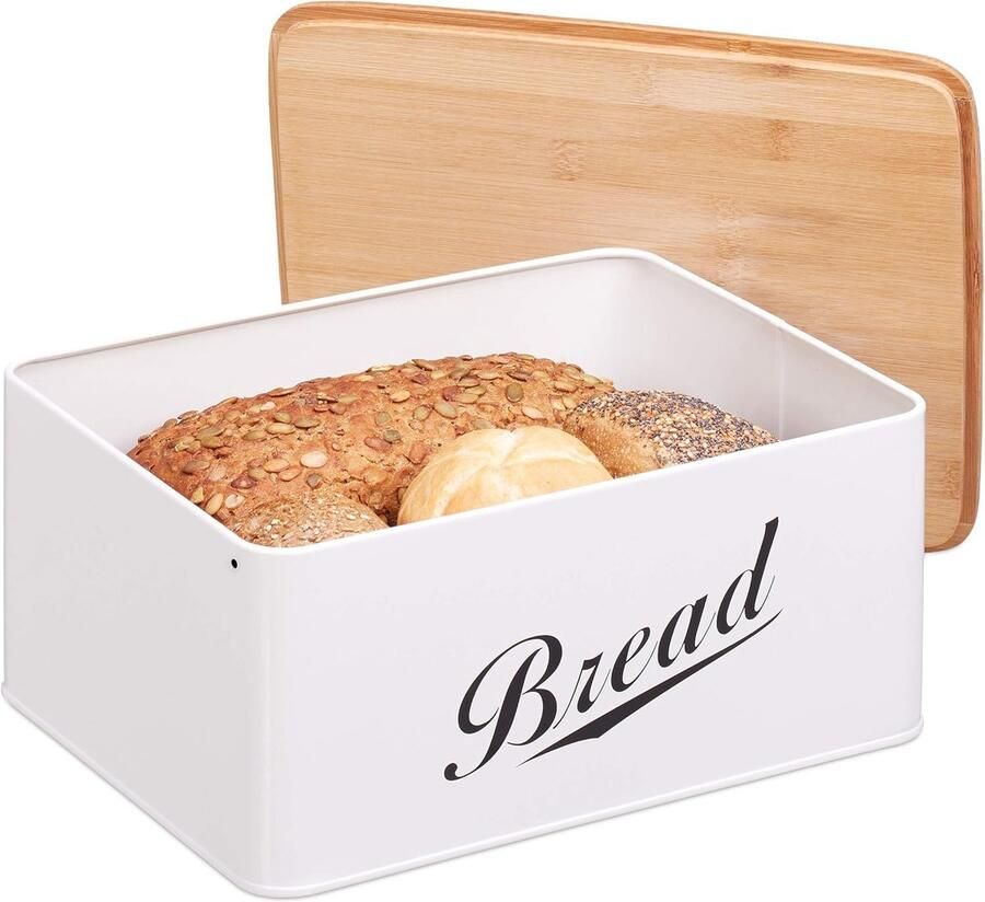 Brooddoos Broodtrommel Brood Vers Houden Bamboe Deksel 8 Liter Wit