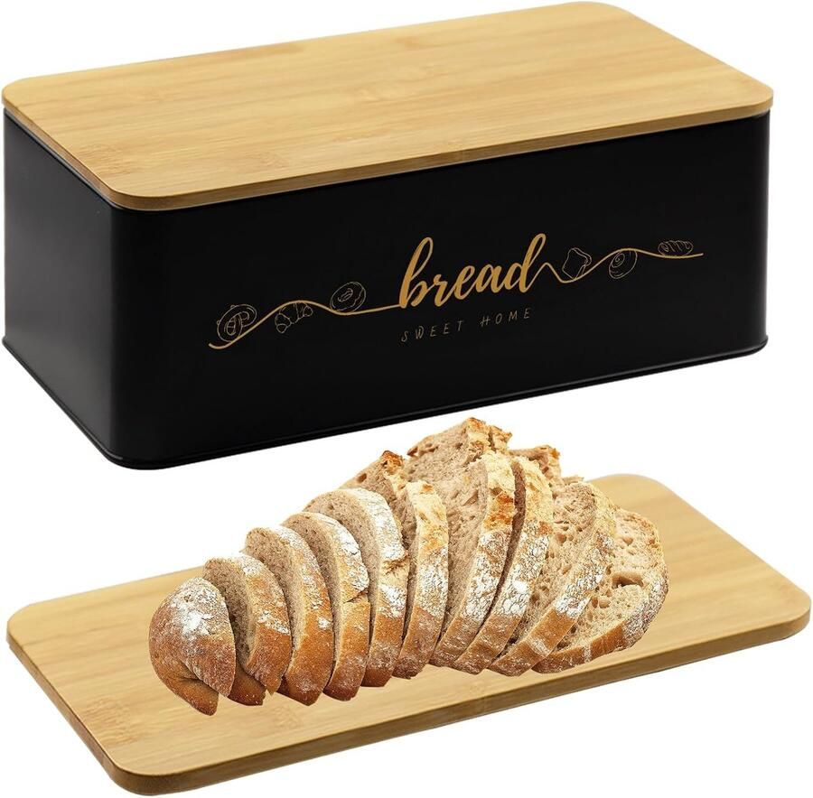 Brooddoos Keuken Broodcontainer Aanrecht Brood Vers Houden Met Bamboe Snijplank 325 x 175 x 12 cm