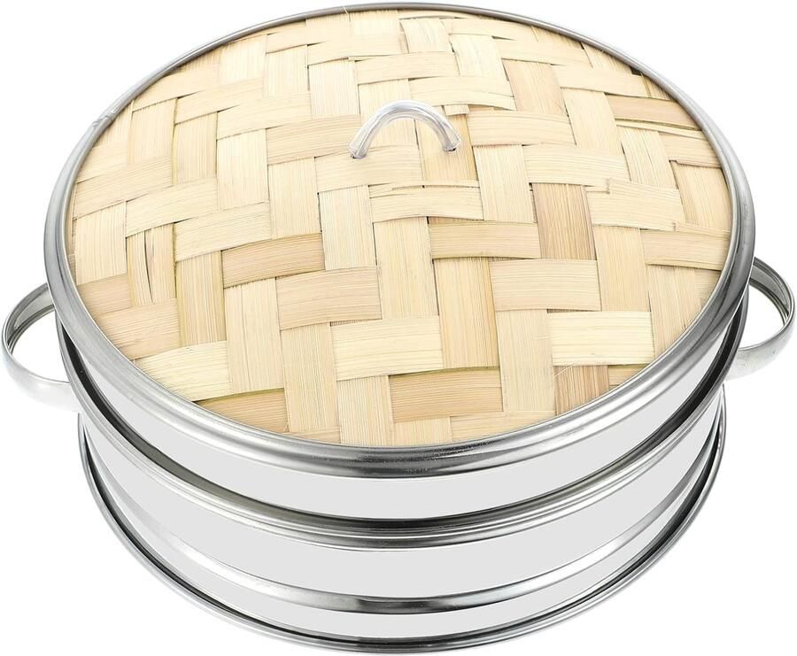 Broodjesstomer Voedselstomer met Bamboe Deksel Roestvrij Staal voor het Koken van Groenten en Dump Dim Sum Kip Groenten Roestvrijstalen Stoommand 30cm 20X16.5X11CM