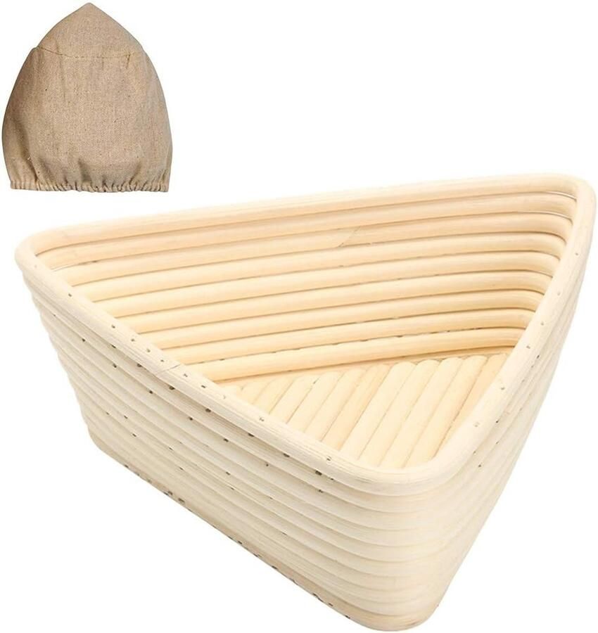 Broodmand Driehoek Rijsmand deeg Brood bakken Handgemaakt rotan 23x23x8 cm Beige