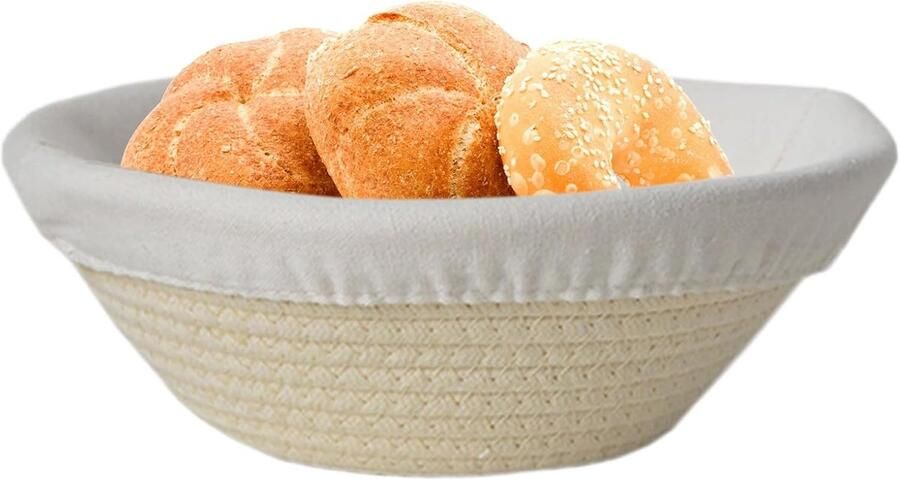 Broodmand Katoen Touw Rijsmand Zuurdesem Bakken Thuis Handgemaakt Met Voering Rond Middelgroot Natuurlijk