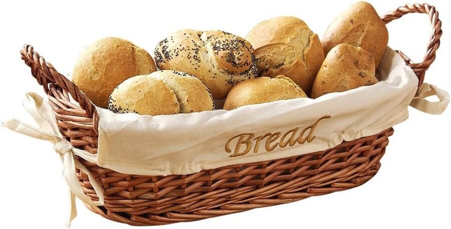 Broodmand Mand met voering Brood bewaren Gevlochten design 28 cm breed Natuurlijk