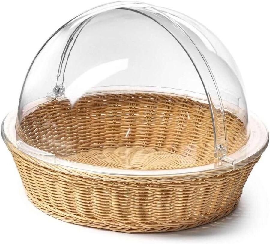 Broodmand met deksel Ronde mand Brood presenteren Roll-top deksel 395 cm diameter Beige