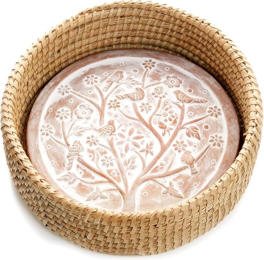 Broodmand met warmer Brood serveren Warm brood Terracotta steen 29x29x9 cm Natuurlijk Beige