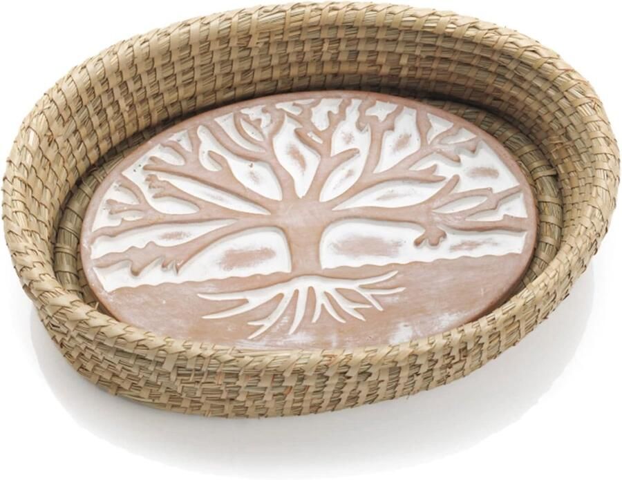 Broodmand met warmer Ovale serveermand Warm brood serveren Natuurlijk levensboom design 32x22x9 cm Bruin