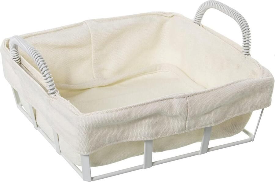 Broodmand Metaal Opbergmand Brood Serveren Stoffen Voering 22 x 20 x 11 cm Wit