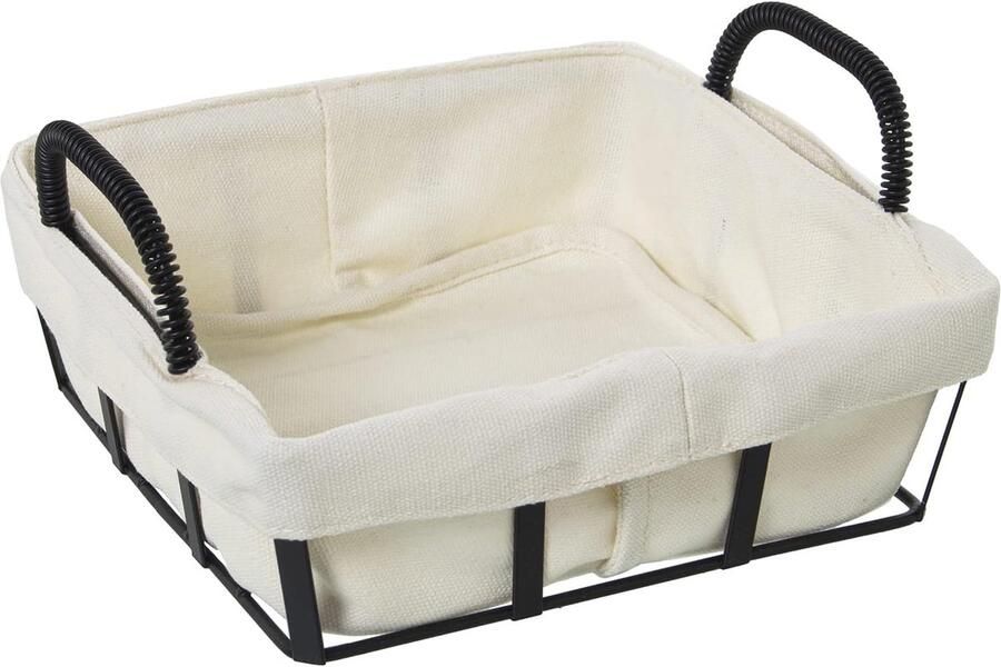 Broodmand Metaal Stof Broodtrommel Houder Brood Bewaren Combinatie Materiaal 22 x 20 x 11 cm Zwart