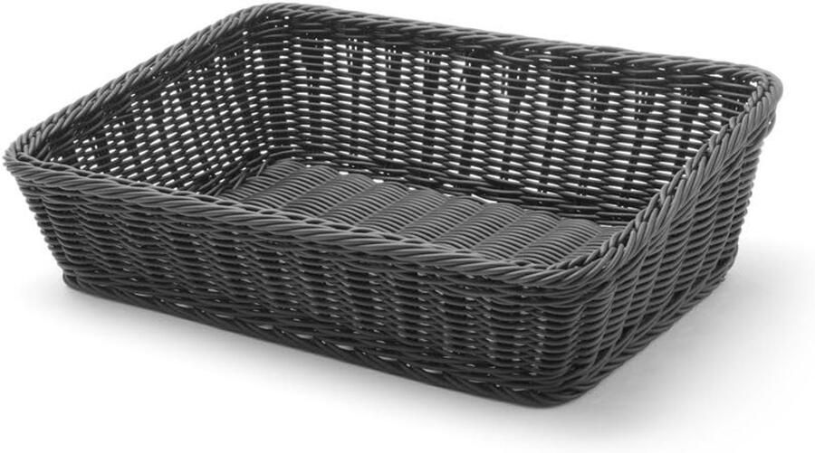 Broodmand Rechthoekig Gevlochten Mand Brood Presenteren Verstevigd Frame 40x30x12cm Zwart