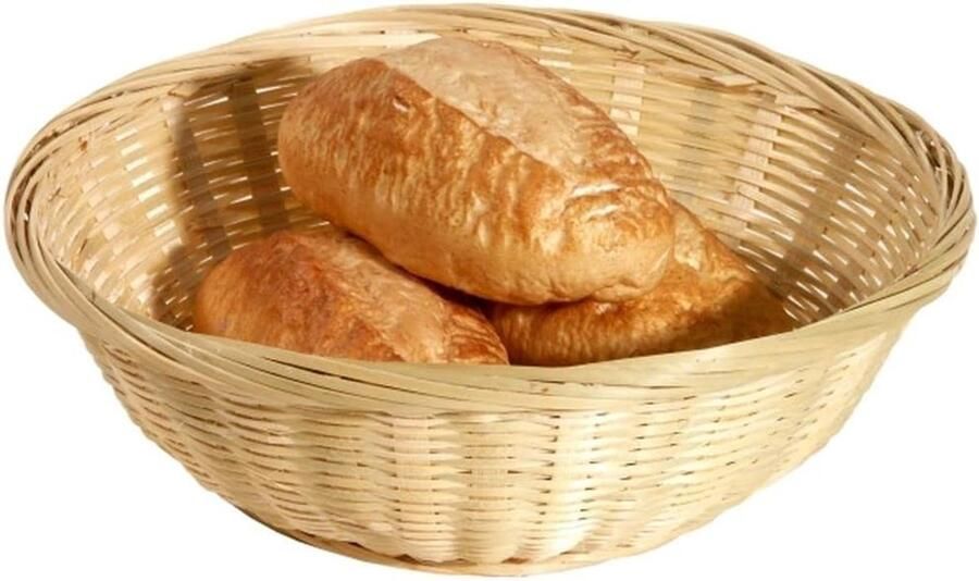 Broodmand Rond Broodcontainer Bamboe Brood Serveren Levensmiddelenkwaliteit Ø 25 x H7 cm Lichtbruin