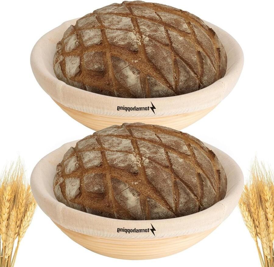 Broodmand Set Rijsmand Deeg Brood Bakken Handgemaakt Rotan 2 Stuks 25cm Natuurlijk