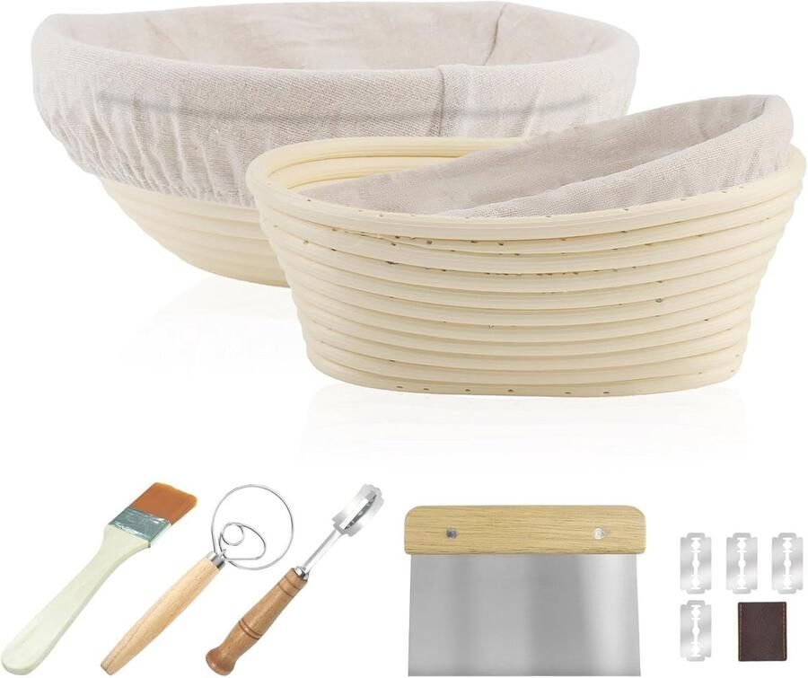 Broodmand Set van 2 Met Natuurlijk Rotan Kneedmachine en Deegschraper Perfect voor Broodliefhebbers