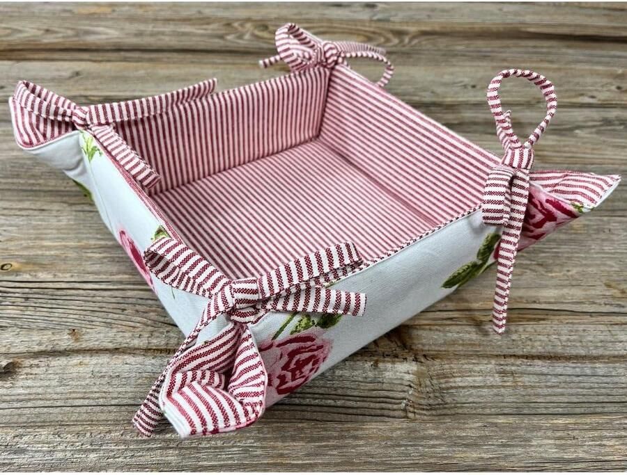 Broodmand stof Mand met rozenprint Brood serveren Wasbaar katoen Niet gespecificeerd Wit roze