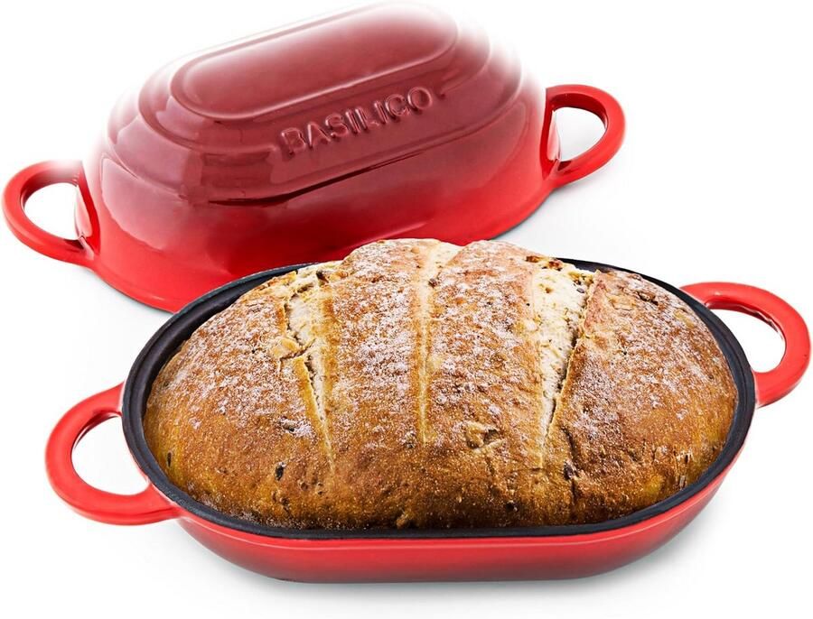 Broodoven Gietijzer Broodpan Deksel Ambachtelijk Brood Bakken Gelijkmatige Warmte 30x15 cm Rood