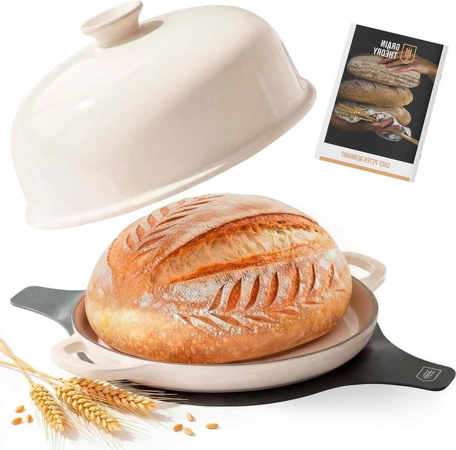 Broodoven met Deksel Gietijzeren Pan Brood Bakken Gelijkmatige Warmte 6 Quarts Ivoor
