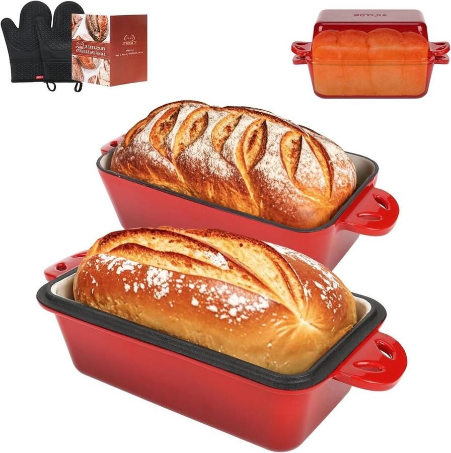 Broodpan met Deksel Broodbakpan Zuurdesem Zelf Brood Bakken 2-in-1 Hollandse Oven 9x5 Inch Zwart
