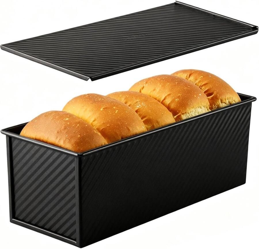Broodpan met deksel Broodbakvorm Bakblik Brood Bakken Non-stick gegolfd staal 32x12x11 cm Zwart