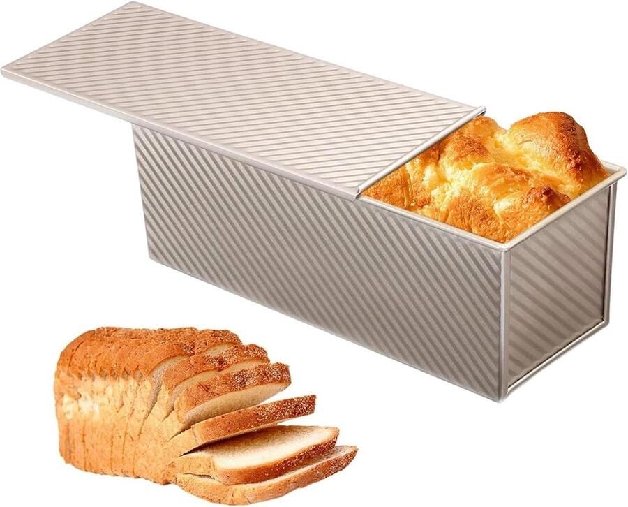 Broodpan met deksel Broodbakvorm Sandwichblik Brood bakken thuis Gegolfd koolstofstaal 32x12x11 cm Goud