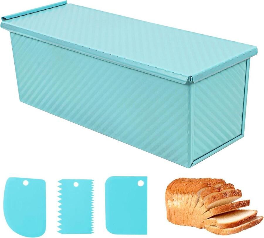 Broodpan met deksel Broodblik Pullman pan Brood bakken Antiaanbaklaag 33 cm Blauw