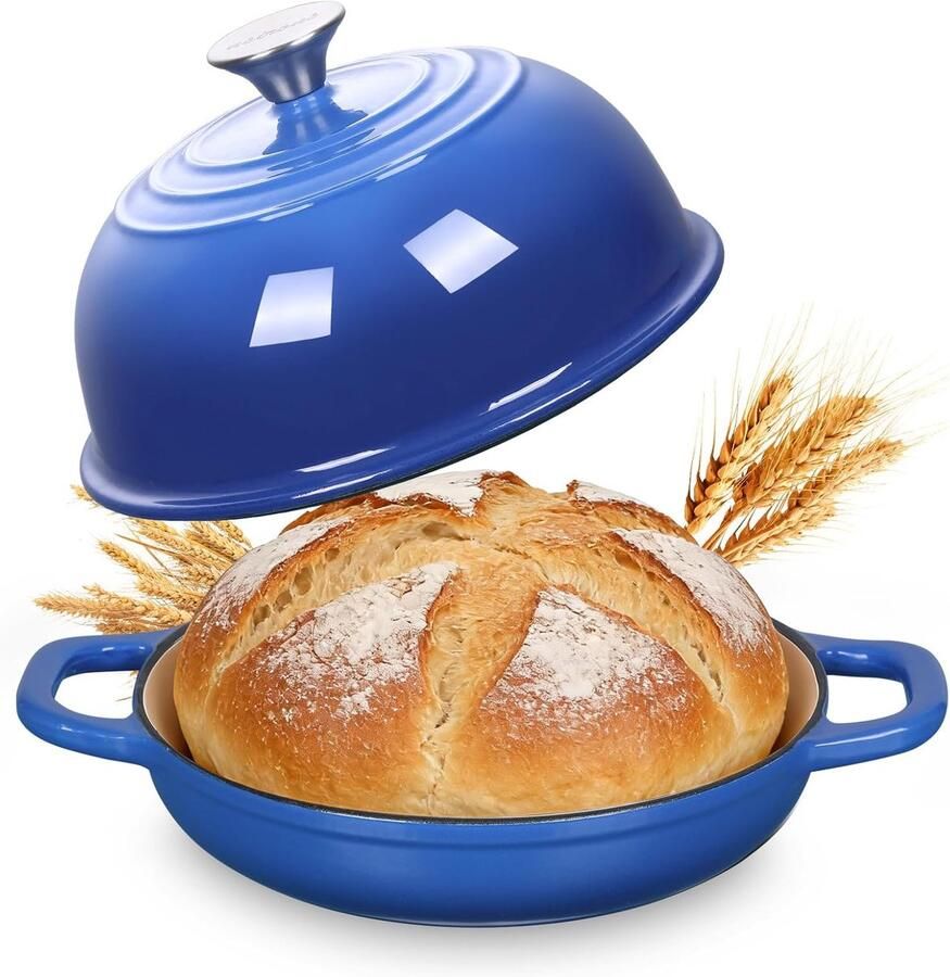 Broodpan met deksel Gietijzeren pan Brood bakken Gelijkmatige warmteverdeling 4.7 liter Blauw