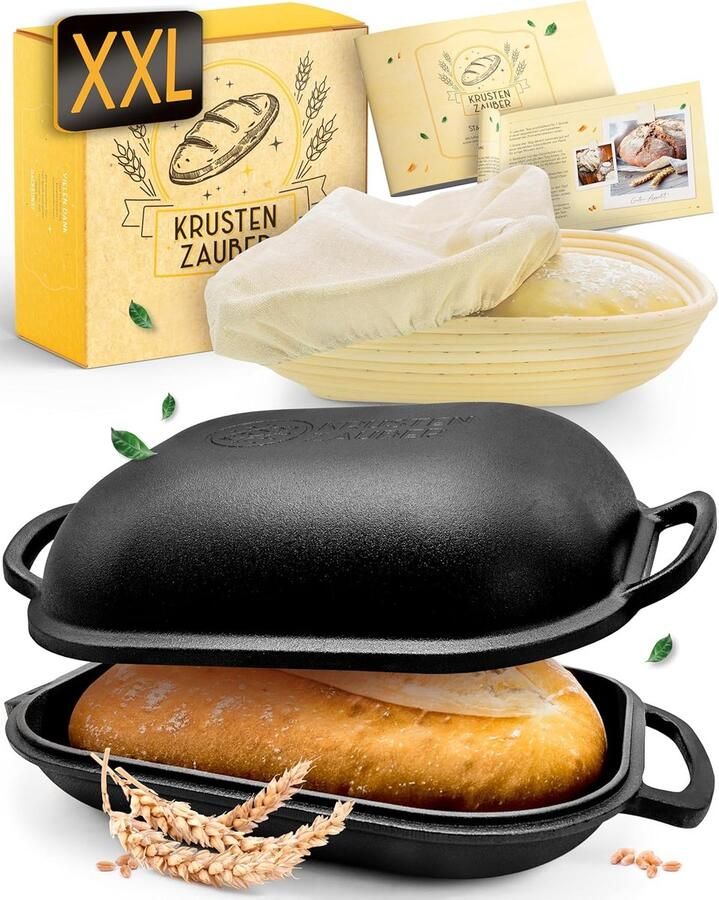 Broodpan met deksel Gietijzeren pan Brood bakken Optimale warmteopslag 40 cm Zwart