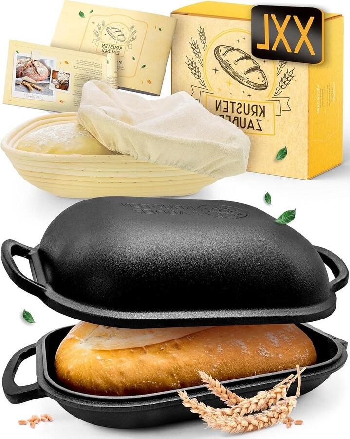 Broodpan met deksel Gietijzeren pan Brood bakken Optimale warmteopslag 40 cm Zwart