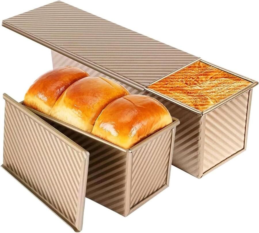 Broodpan met Deksel Sandwich Pan Toast Blik Brood Bakken Antiaanbaklaag 2 Maten Goud