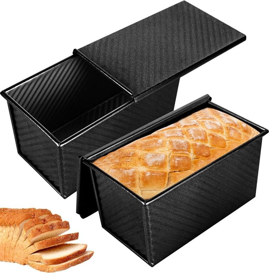 Broodpan met Deksel Sandwichpan Broodvorm Brood Bakken Antiaanbaklaag Bodemventilatie 1 lb Zwart