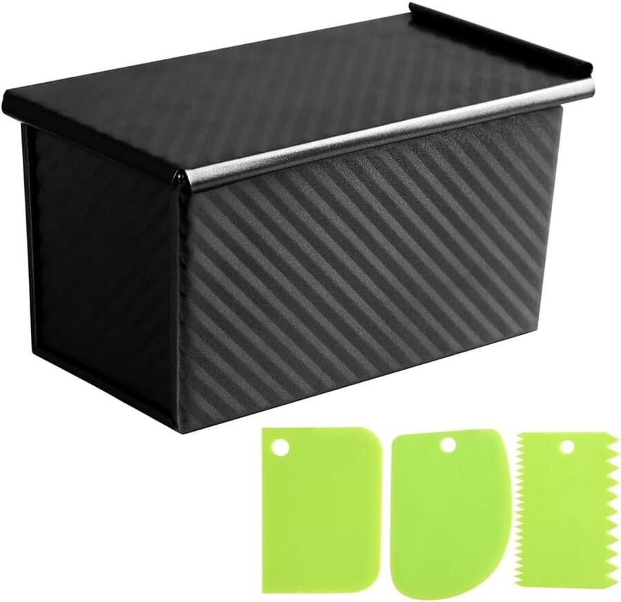 Broodpan met Deksel Sandwichvorm Zelf Brood Bakken Inclusief Deegschrapers 21 x 12 x 12 cm Zwart