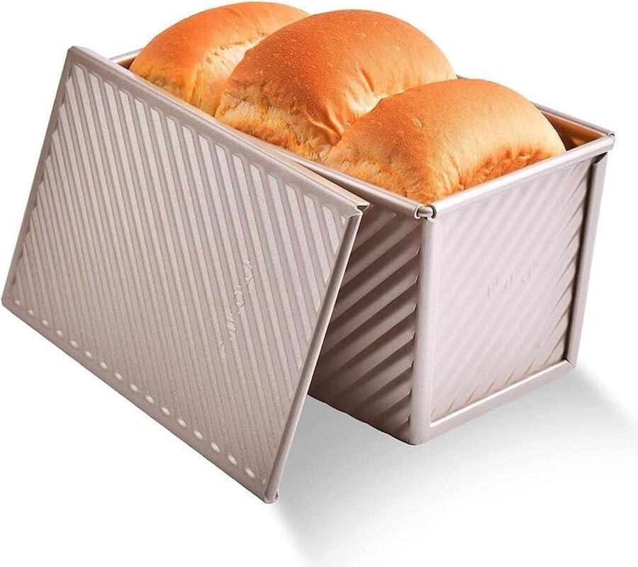 Broodpan met deksel Toast pan broodblik Zelf brood bakken Gegolfd patroon zijkant