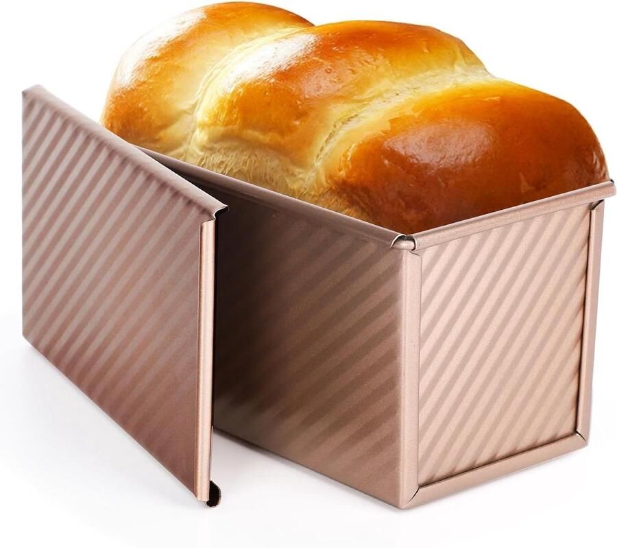Broodpan met deksel Toastvorm bakblik Zelf brood bakken Ventilatiegaten onderaan 1 pond Roségoud