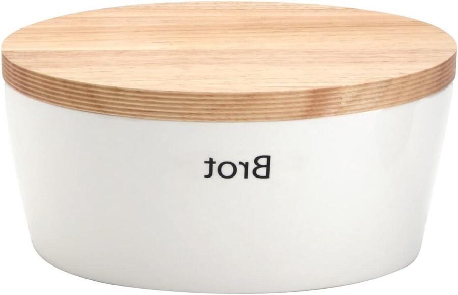 Broodpot Ovaal Broodtrommel Keramiek Brood Vers Houden Met Houten Deksel 27 x 20 x 13 cm