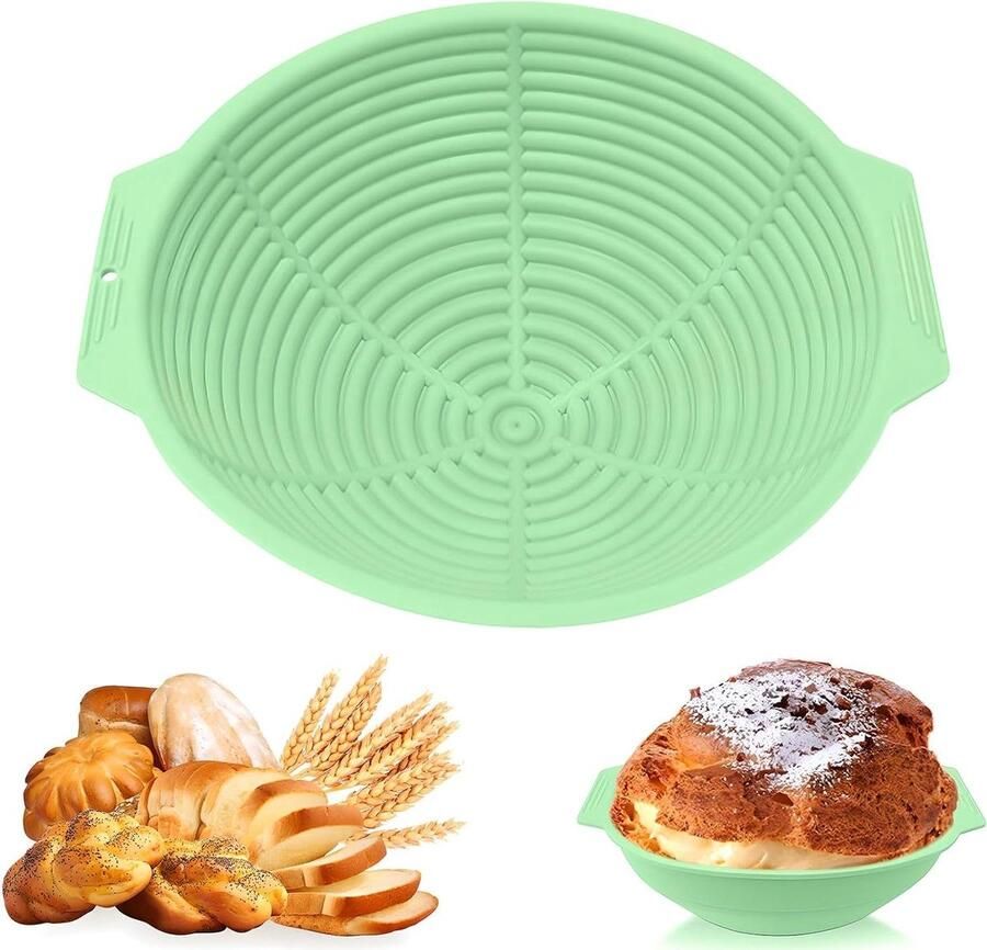 Broodrijsmand Siliconen Banneton Proofing Mand Zuurdesem Brood Bakken Opvouwbaar BPA-vrij Rond Groen
