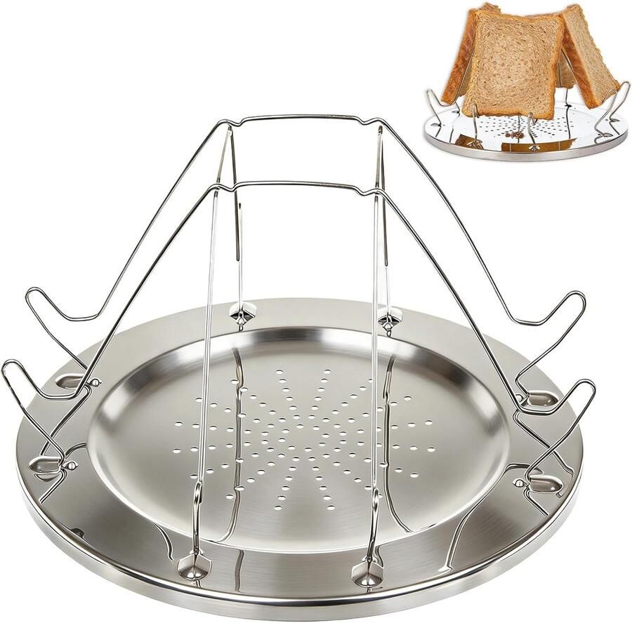 Broodroost van Roestvrij Staal Opvouwbare Broodroosterstandaard met 4 Sleuven 22 cm Diameter Draagbaar Grillrooster met Geventileerde Gaten voor Outdoor Gasfornuis Draagbaar geventileerde gaten voor outdoor gasfornuis