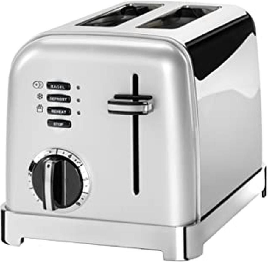 Broodrooster 2 Sleuven RVS Toaster Ontbijt Bereiden Brede Sleuven 6 Bruiningsstanden Metallic Parel Grijs
