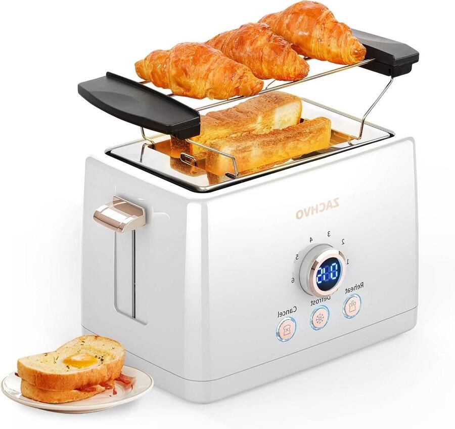 Broodrooster 2 sneden Toastapparaat Broodmaker Snel ontbijten Extra brede sleuven 6 bruiningsniveaus Wit