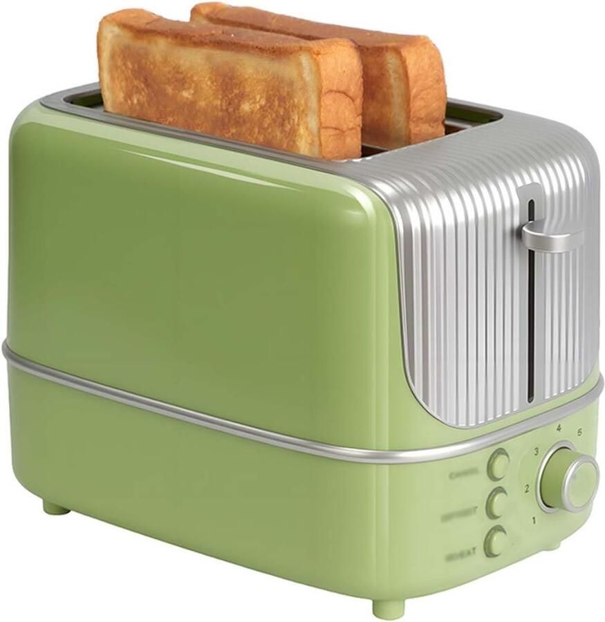 Broodrooster 2 sneetjes Elektrische toaster Ontbijt maken 7 bruiningsniveaus 35mm brede sleuven Groen