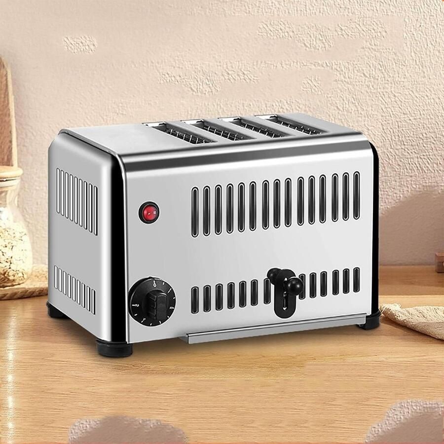Broodrooster 4 Slices Rooster Broodmachine Snel Ontbijt Maken Roestvrij Staal 4 Slices Zilver